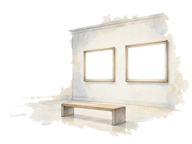 特定作品を模写しない空の額縁と展示壁の概念画