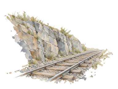 山地鉄道の仕事を示す線路とトンネル断面の概念画