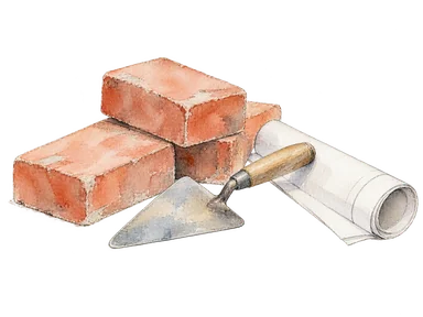 特定建物を再現しない修復用煉瓦・こて・無記名図面の概念画