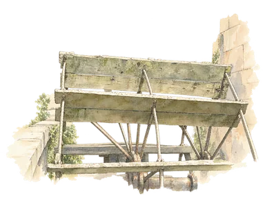 タンチュリエ通りの水車の羽根と軸を描いた部分図