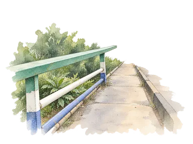 参照写真に基づくコンゴクロス橋の手すりと歩道の部分景