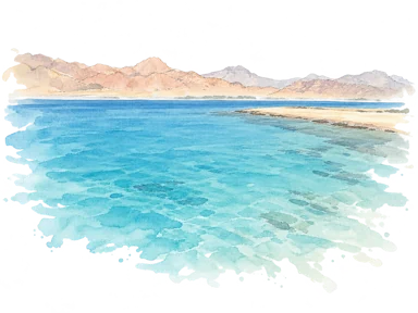 参照写真に基づくダハブ湾の砂嘴と水面