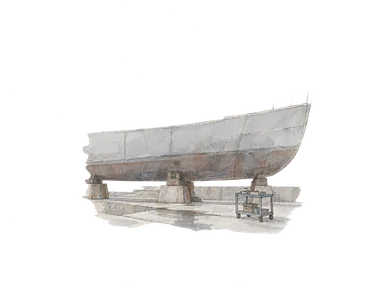 船体の下部と支える台を描いた乾ドック整備の概念画