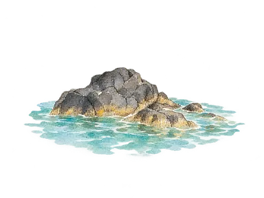 海面と火山岩の小さな岸を表す概念画
