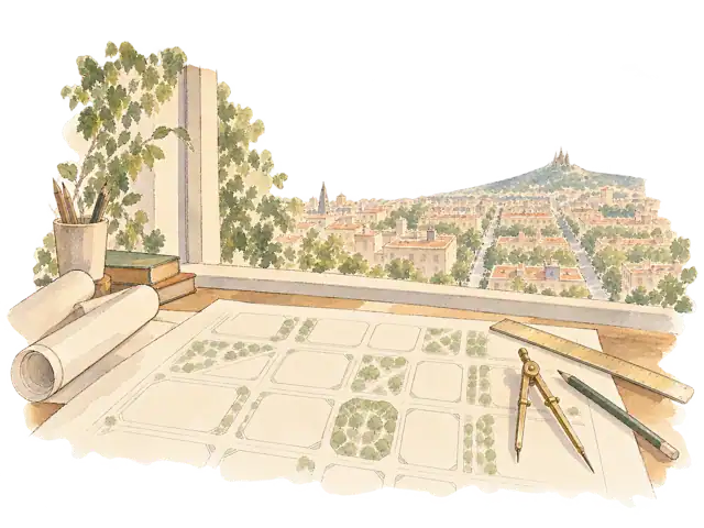 セルダの都市拡張計画をイメージした製図机の想像図