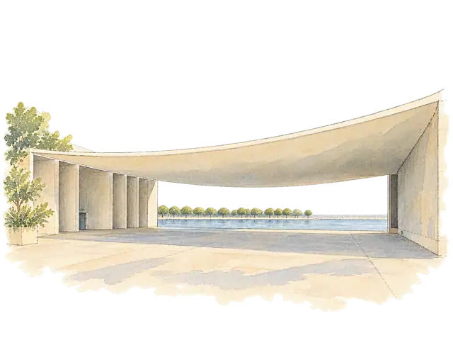 ポルトガル館の薄い屋根と広場