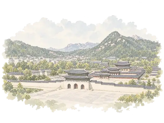 景福宮 — 王朝の都の中心を描いた淡い水彩