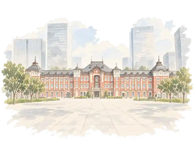 東京駅 — 1914年に開いた玄関口を描いた淡い水彩