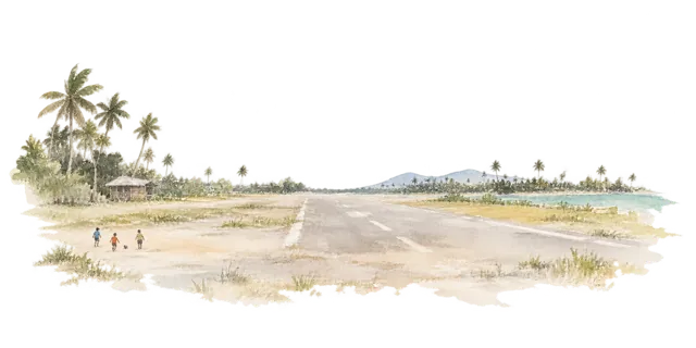 フナフティの滑走路で行われる球技をイメージした風景