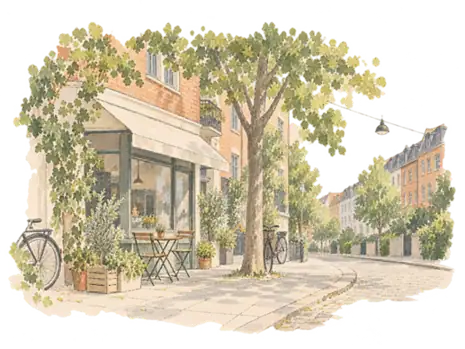 ノアブロの小さな店が並ぶ街をイメージした風景