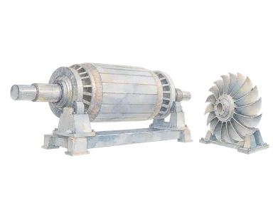 発電機の回転子と羽根を省略した概念画