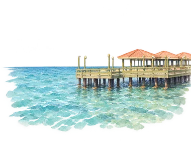 コルニーシュの海面と屋根付きデッキの部分景