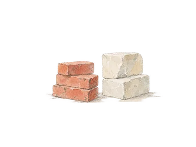 赤煉瓦と加工石を示す建築材料の概念画