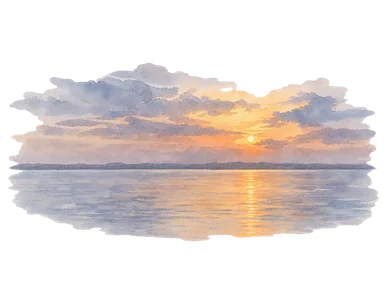 2019年の写真を参考にしたビクトリア湖の夕景、小舟は省略
