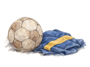 ラボカのサッカー文化を表す無地のボールと青黄の布の概念画