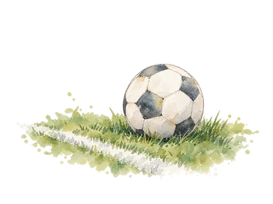 無地のサッカーボールと競技用の芝でスポーツ施設を表す概念画