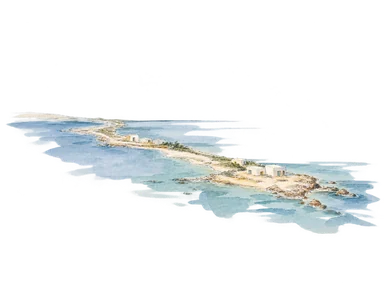 半島と海の関係を表す概念画。正確な海岸線の地図ではない