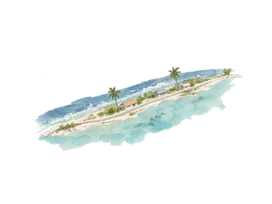 細長い土地の両側に海がある環礁の地形の概念画。正確なマジュロの地図ではありません