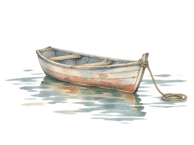 川と海を結ぶ小舟の概念画