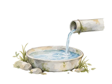 一時的に水をためる器と管の概念画