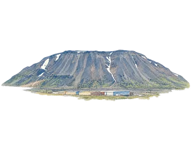 参照写真に基づくシュミット山の斜面と低い工業施設の部分景