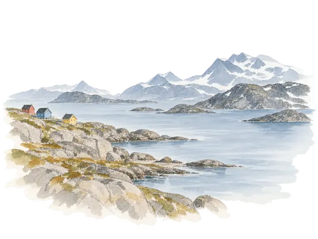 ヌーク周辺の市街とフィヨルドの関係を描いたイメージ