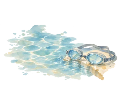 水面と無地の水泳ゴーグルを描いたプールの概念画