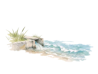 海辺と排水路を表す概念画