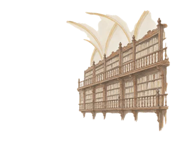 パラフォクシアナ図書館の側面書架と丸い天井の部分景