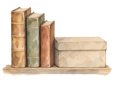 古い書籍と資料箱を示す博物館の概念画