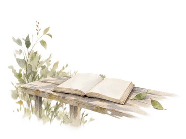 公園での読書活動を表す開いた本と葉の概念画