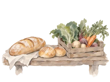 パンと野菜の市場の売り場の概念画