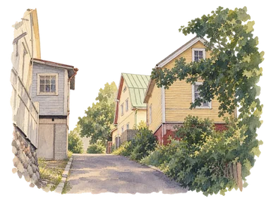 ピスパラの木造住宅と細い道の部分景
