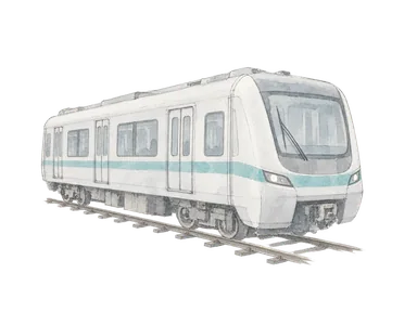 一般的な列車と短い線路による地下鉄の概念画。タシケントの特定車両形式や駅の内装を再現したものではありません