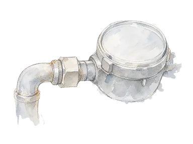 水道メーター、管と継手で配水の管理を表す概念画