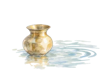 水と無地の金属容器を描いた巡礼の概念画