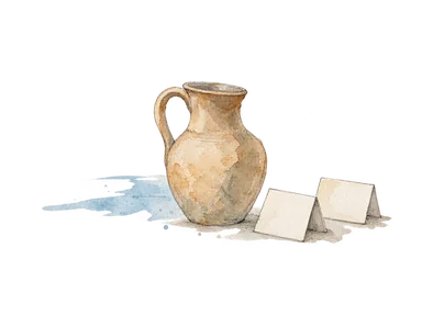 水の貯蔵と記録を表す水差しと無地の展示パネルの概念画
