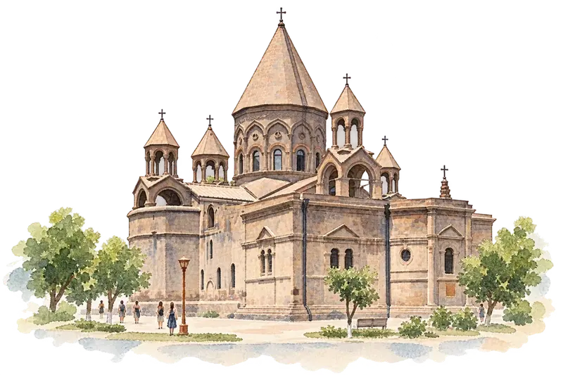 Cathedral and Churches of Echmiatsin and the Archaeological Site of Zvartnotsの水彩スケッチ