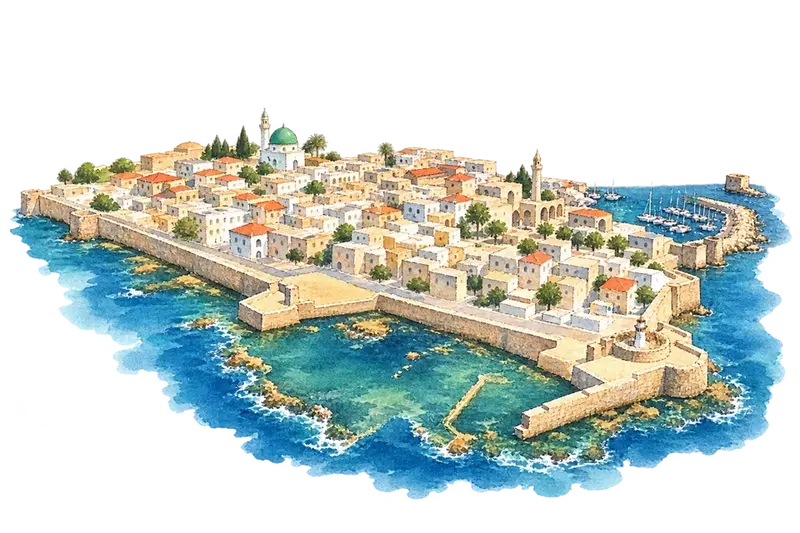 Old City of Acreの水彩スケッチ