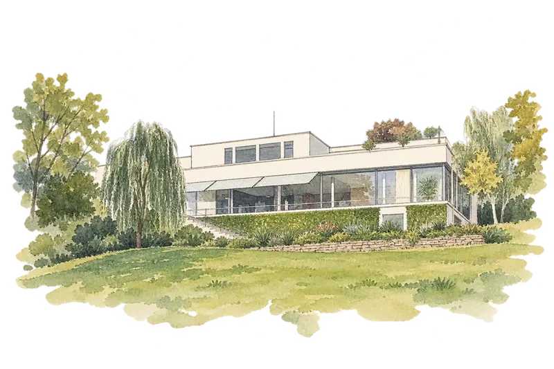 Tugendhat Villa in Brnoの水彩スケッチ