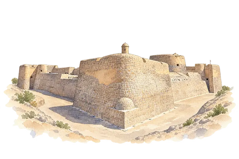 Qal’at al-Bahrain – Ancient Harbour and Capital of Dilmunの水彩スケッチ