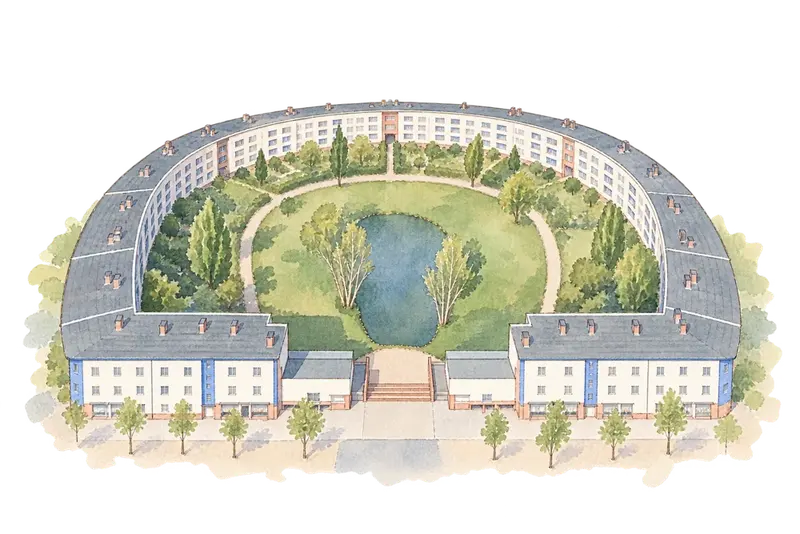 Berlin Modernism Housing Estatesの水彩スケッチ