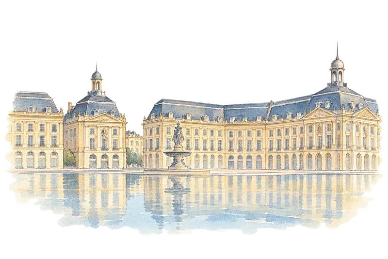 Bordeaux, Port of the Moonの水彩スケッチ