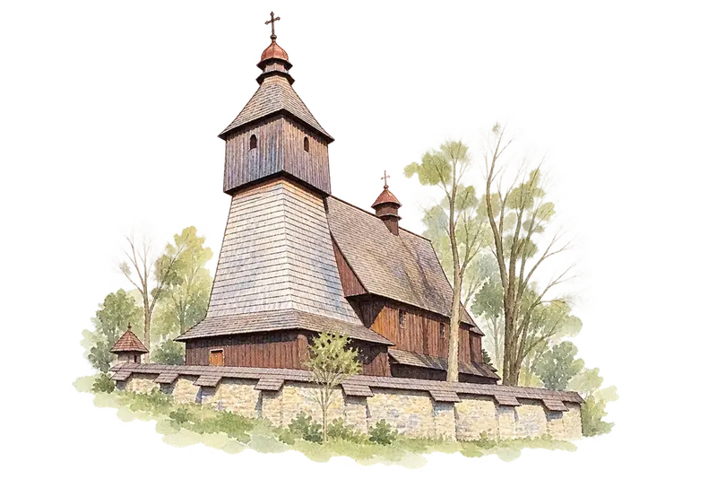 Wooden Churches of the Slovak part of the Carpathian Mountain Areaの水彩スケッチ
