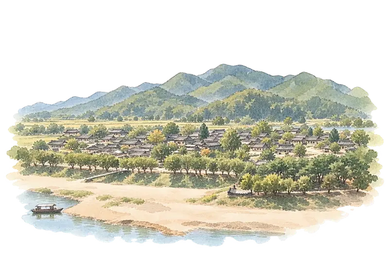 Historic Villages of Korea: Hahoe and Yangdongの水彩スケッチ