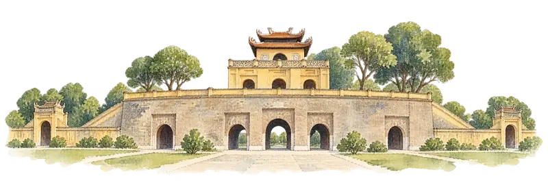 Central Sector of the Imperial Citadel of Thang Long - Hanoiの水彩スケッチ