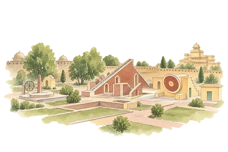 The Jantar Mantar, Jaipurの水彩スケッチ