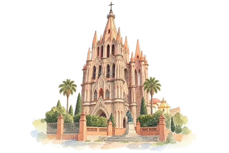 Protective town of San Miguel and the Sanctuary of Jesús Nazareno de Atotonilcoの水彩スケッチ