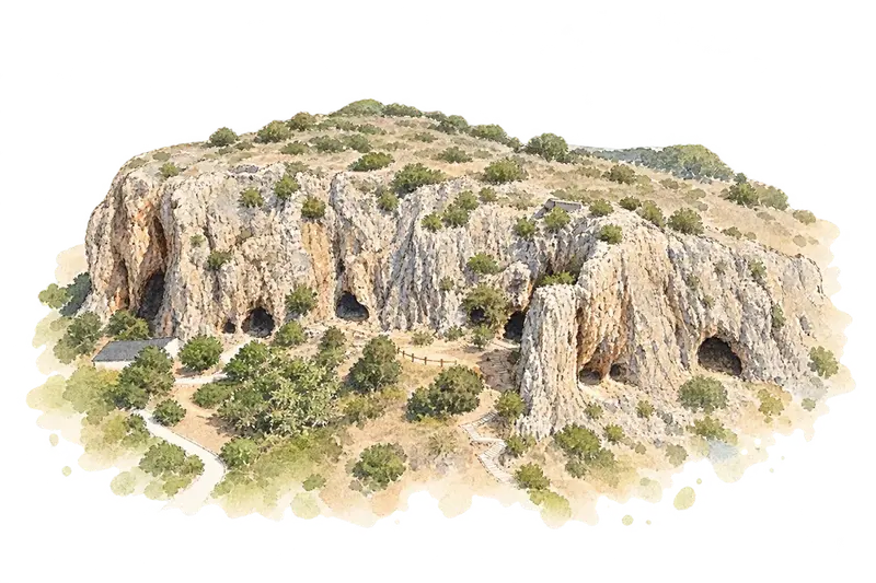 Sites of Human Evolution at Mount Carmel: The Nahal Me’arot / Wadi el-Mughara Cavesの水彩スケッチ