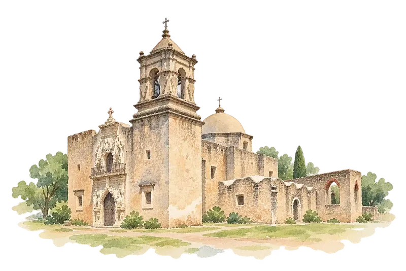 San Antonio Missionsの水彩スケッチ